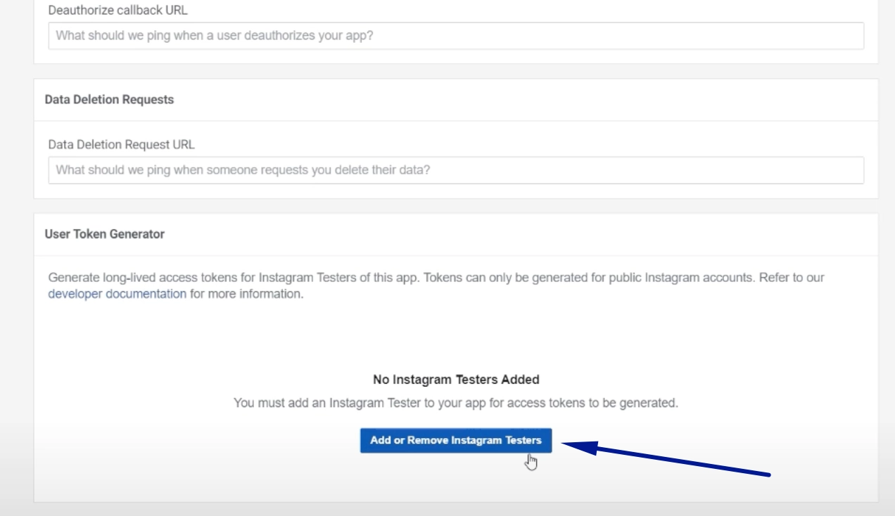 Scroll to User Token Generator, then click Add or Remove Instagram Testers